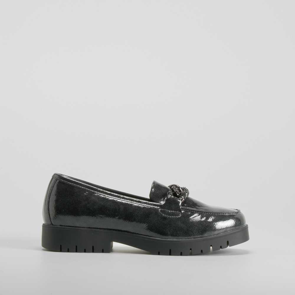 Mocasín cadena charol negro COMFEET - Talla: 41