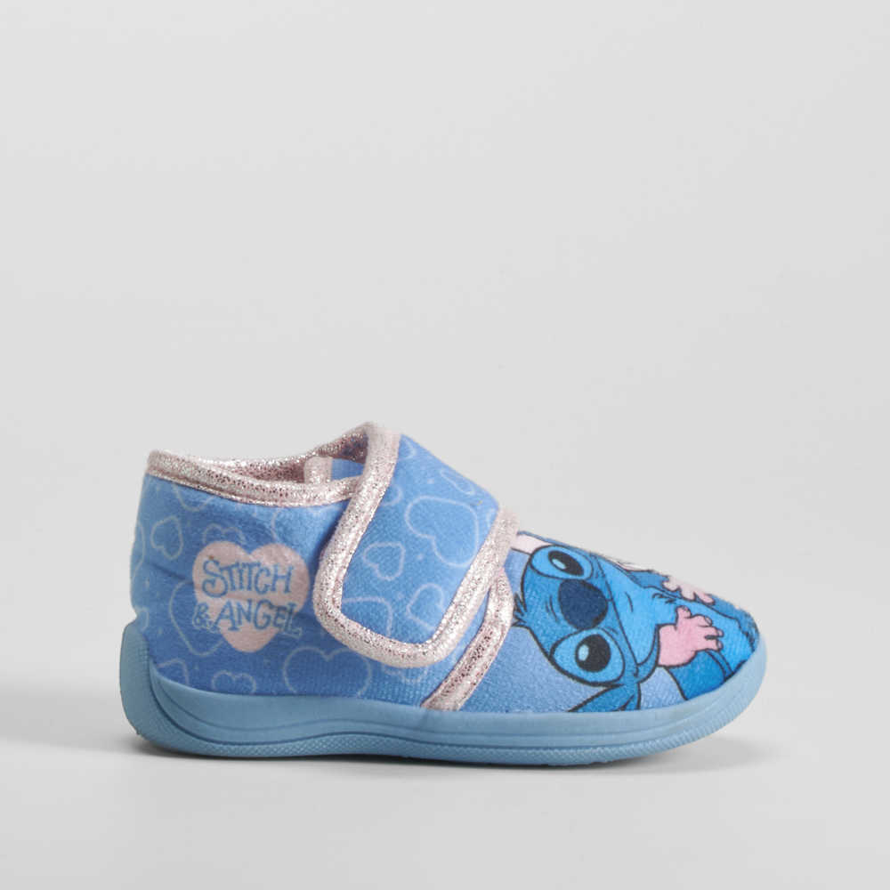 Zapatilla casa cerrada velcro bebé azul STITCH - Talla: 24