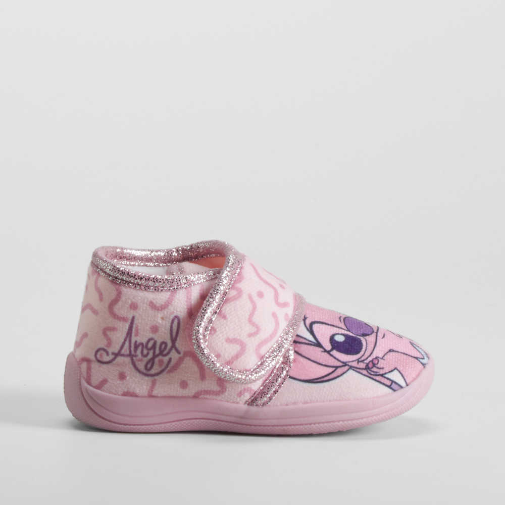 Zapatilla casa cerrada velcro bebé rosa STITCH - Talla: 20