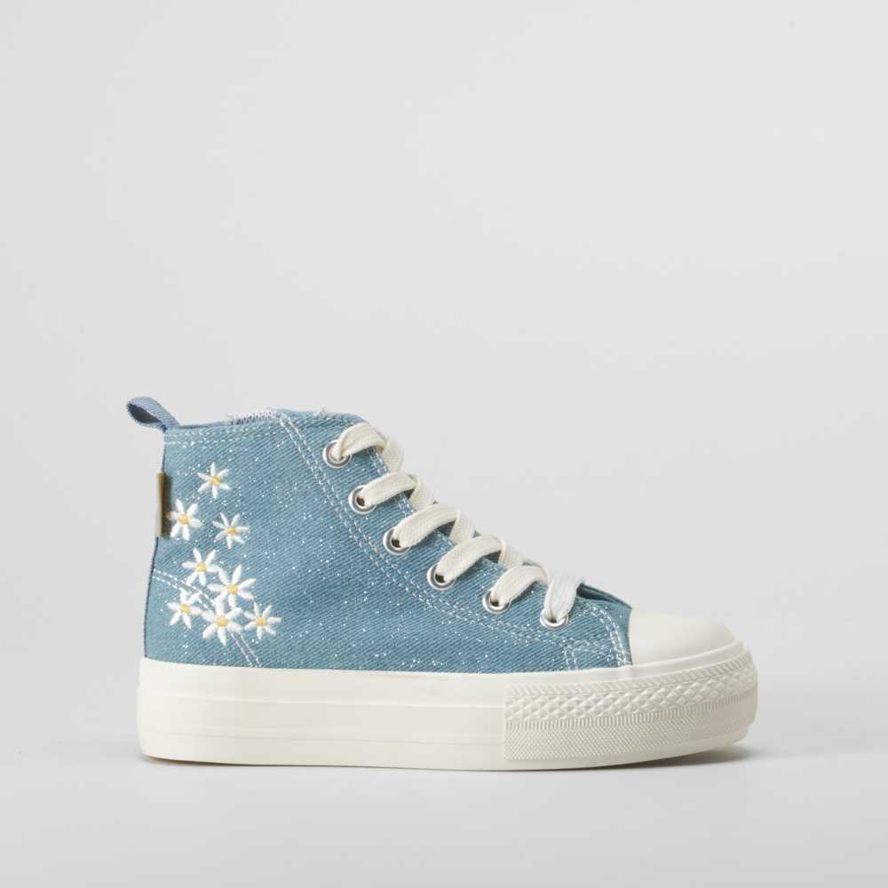 Zapatilla lona alta flores azul OH GIRL - Talla: 32