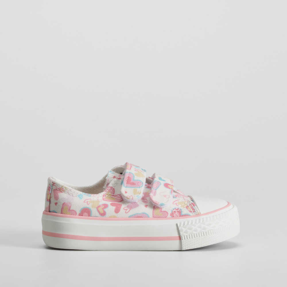 Zapatilla de lona corazones bebé rosa BACHE - Talla: 25