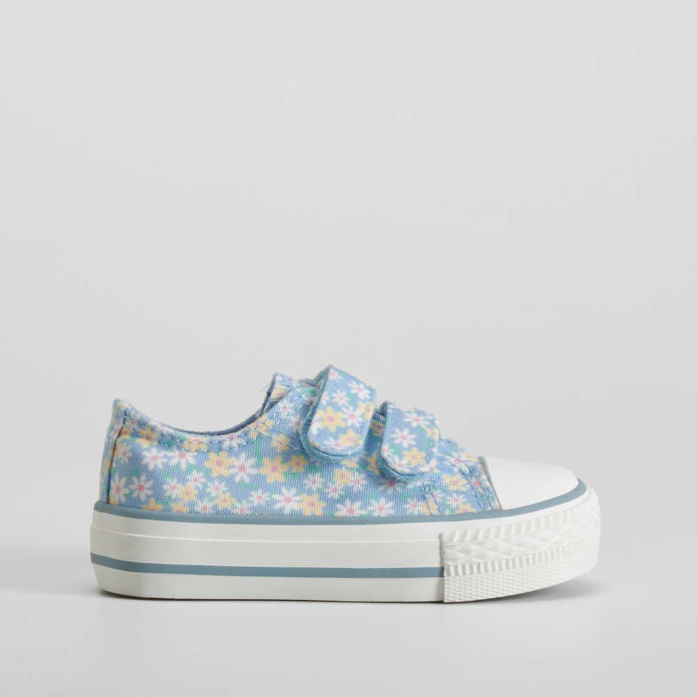 Zapatilla de lona flores bebé azul BACHE - Talla: 25