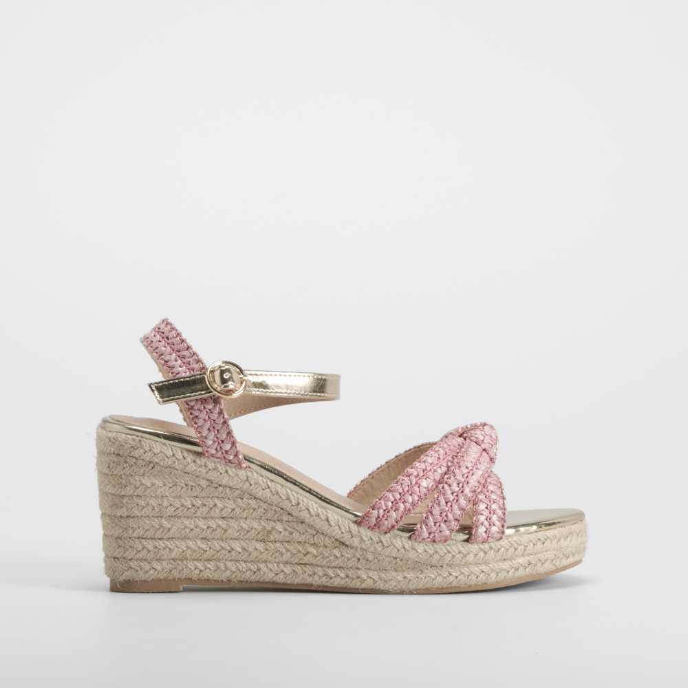 Sandalia cuña de yute rosa PICCOLA PIU - Talla: 38