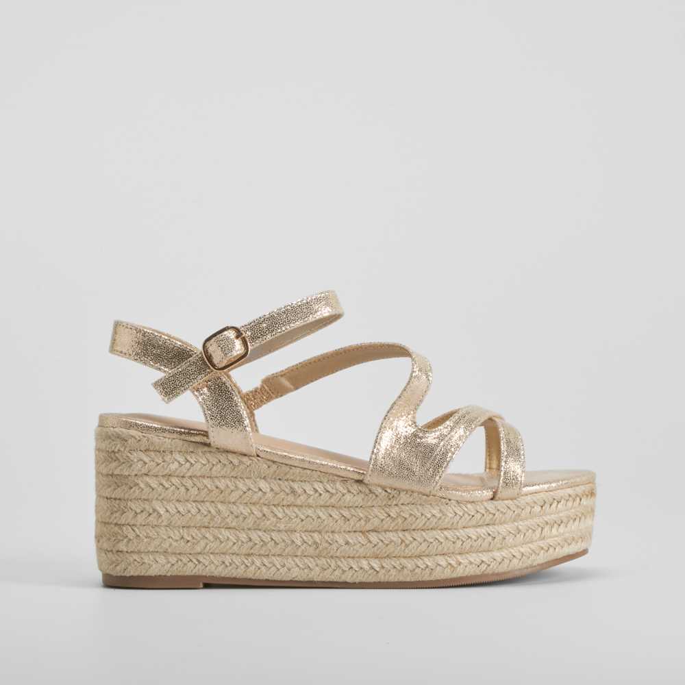 Sandalia cuña de yute platino PICCOLA PIU - Talla: 41